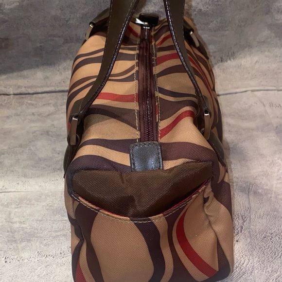 Tumi Leather Canvas Abstract Patterned Shoulder Hand Bag Purse Vintage Zip - Picture 3 of 9